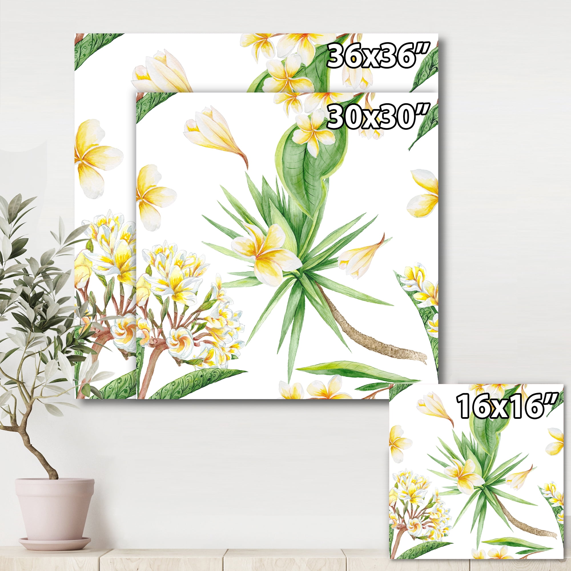 Yellow Flowers and Tropical Foliage V 30 in x 30 in Painting Canvas Art Print, by Designart