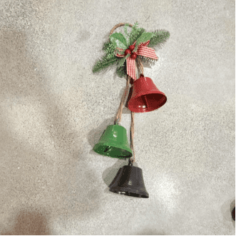 Senfot Red Green Black Offset Triple Metal Christmas Bell Hanging Ornament Xmas Tree Wall Front Door Indoor Home Decor