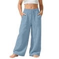 thumbnail image 4 of Gfyviroh Girls Cotton Linen Pants Soft Wide Leg Casual Drawstring Pants Solid Loose Pockets Beach Vacation Pants, 4 of 4