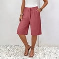 thumbnail image 7 of Women Lightweigh Shorts Drawstring Pull-on Wide Leg Straight Casual Short Pants Bermuda Shorts For Women Knee Length Wide Leg Summer Short Summer Beach Vacation Outfit Red XL, 7 of 7