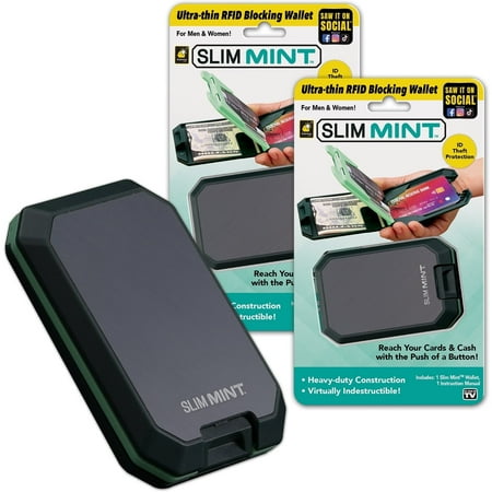 Slim Mint Wallet  Ultra-Thin RFID-Blocking AS-SEEN-ON-TV ID Theft Protection Easy to Carry Reach Cards/Cash with the Touch of a Button Optimizes Space Aluminum Outer Shell Crush-Resistant 2P