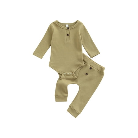 

Autumn 2Pcs Newborns Baby Boys Solid Color Outfits Clothing Sets Newborns Infant Long Sleeve O-Neck Playsuits Pants Playsuits