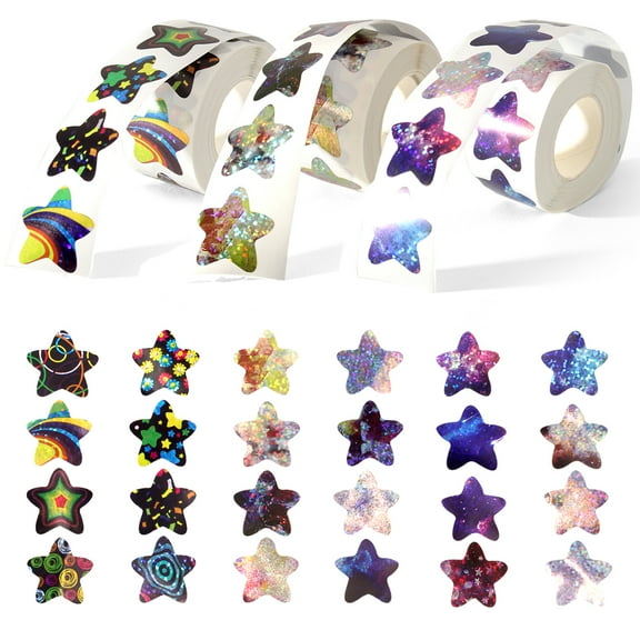 1500 Pcs Space Star Stickers for Reward, 1inch Colorful Glitter Star Sticky Labels, for Behavior Record Chart, Planner, Teacher Classroom Supplies (3 Rolls)