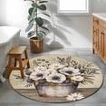 thumbnail image 3 of Farmhouse Flowers Round Area Rug 4Ft Washable Circle Rugs for Bedroom Dining Room, Retro Floral Leaves Country Wood Board Non-Slip Carpet Floor Mats Indoor Outdoor Carpet Runner Aesthetic Home Decor, 3 of 8