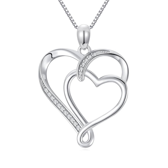 JKR Diamond Heart Necklace for Women, 925 Sterling Sliver Interlocking Heart Pendant Fine Jewelry Anniversary Valentines Day Gifts for Wife Her Girlfriend Mom Daughter
