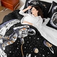thumbnail image 4 of Feelyou Cartoon Astronaut Print Bedding Comforter Set 7 Pieces, Mystic Outer Space Full Bedding Set, Dreamy Stars Planet Fitted Sheet Flat Sheet, Super Cozy Room Decor, 4 of 7