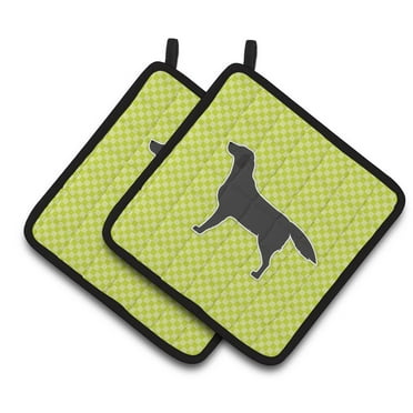 Carolines Treasures BB3808PTHD Black Labrador Retriever Checkerboard Green Pair of Pot Holders , 7.5HX7.5W, multicolor