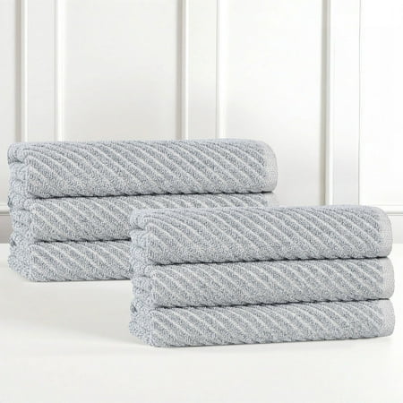 Superior Amelia Viscose Cotton Blend Medium Weight Hand Towels, Set of 6, Denim Blue