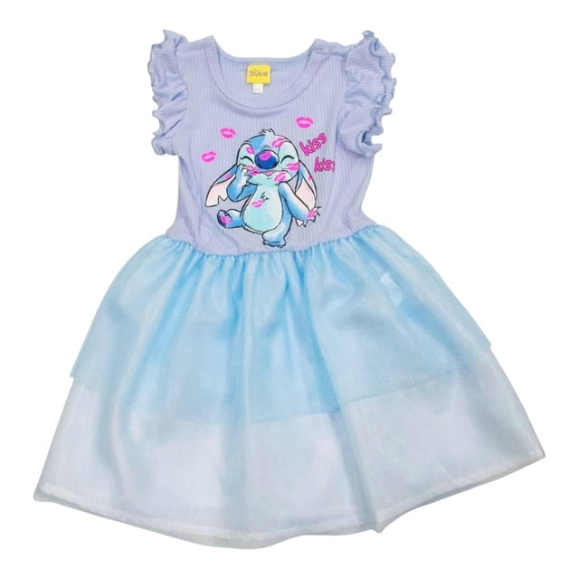 Vestido Disney para Niña con Textura Diseño Stitch Azul Talla 2