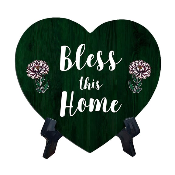 Bless This Home Heart Table Sign with Acrylic Stand (6x5") | Religious Home Decor