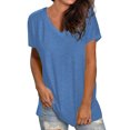 thumbnail image 2 of SHIBEVER Women Tshirts Summer Fashion Short Sleeve T Shirts Comfy Vneck Tops Trendy Loose Fit Tops Solid Blue Size XXL, 2 of 5