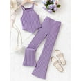 thumbnail image 4 of Kovlvoll Teen Girls Fashion 2 Piece Sets Ribbed Knit Sleeveless Suspenders Tops with Bell Bottom Pants Outfits, 4 of 4