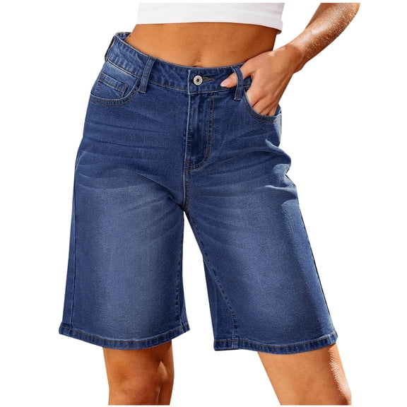 Wensltd Womens Casual High Waisted Denim Shorts Wide Leg Summer Jean Shorts with Pockets
