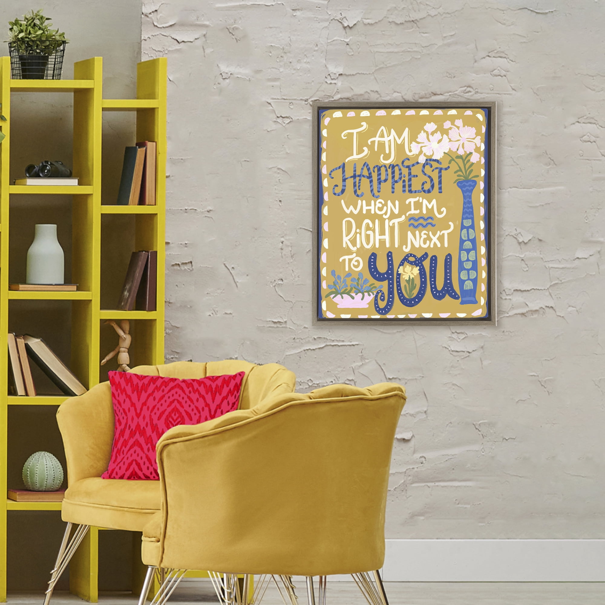 Stupell Industries Happiest Next To You Brown Framed Floater Canvas Wall Art, design by Connie Summers