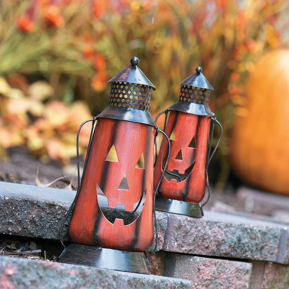 Jack O Lantern Metal Lanterns Home Decor 2 Pieces
