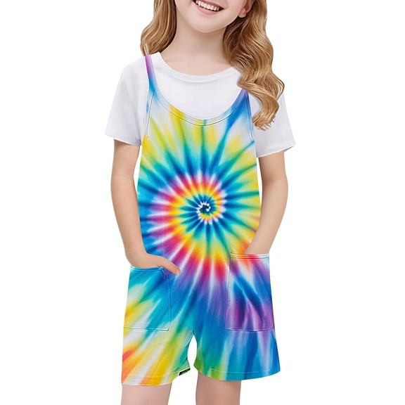 Summer Rompers for Girls Jumpsuit Shorts Casual Loose Children Kids Summer Crew Neck Sleeveless Spaghetti Strap Overalls Onesis with Pockets