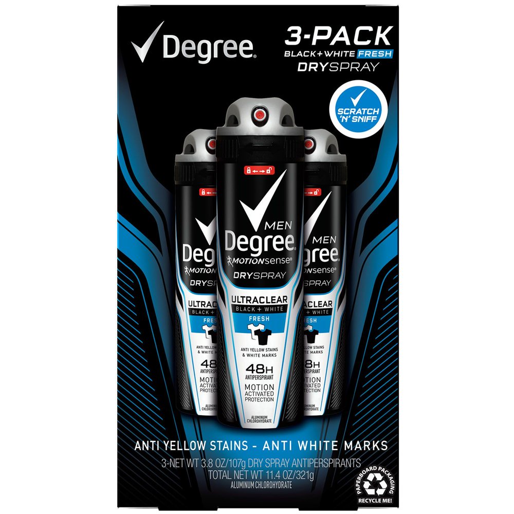 Degree Black White Antiperspirant Deodorant Spray, 11.4 Ounce (3 Pack