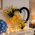 thumbnail image 5 of Valentine's Day Wreath 14" Heart Shaped Wreath with Yellow Bow Handmade Valentine's Day Decorations for Anniversary Wedding Party Gift Home Wall Window Front Door Decor, 5 of 5