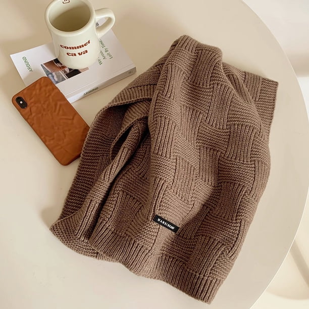 Bufanda retro verde blanca para mujer, suave, de color sólido, cálida, de lana, para invierno