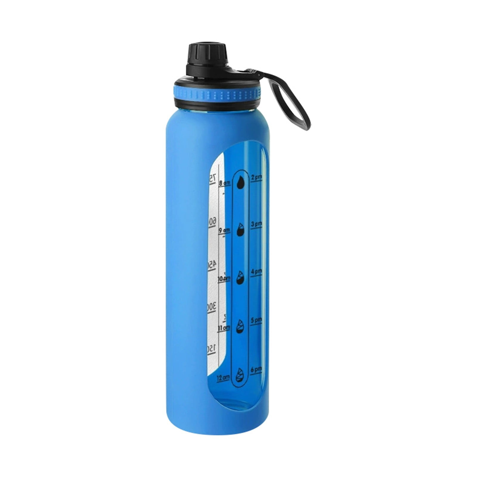 32 oz Glass Water Bottle with Straw and Handle, Sports Motivational Water Flask with Silicone Sleeve, Large Leakproof Water Flask Cup with Time Marker for Travel, Gym