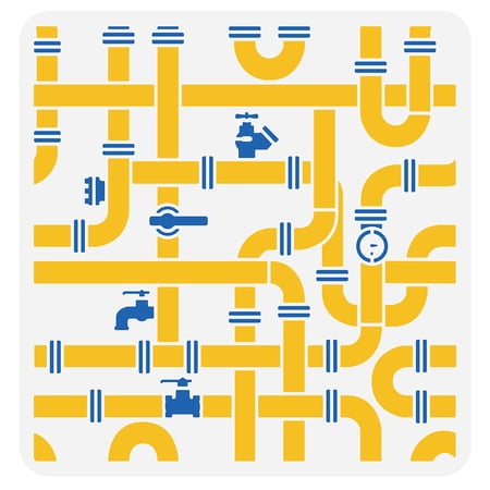 Pipe Stencil 11.8x11.8inch Reusable Plumbing Pattern Painting Template Craft Water Pipe Decoration Stencil Painting on Wall Wood Tile Fabric