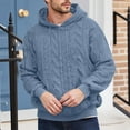 thumbnail image 2 of SGFCWSX Mens Hoodie Mens Fleece Lined Sweatshirt Relaxed Outdoor Cable Knit Warm Hooded Pullover Blue Size 2XL, 2 of 4