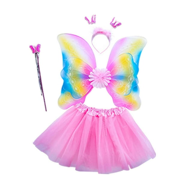 Conjunto de disfraz de hada jinwen para niñas alas de ángel y faldas tutú de princesa Rosa