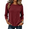 thumbnail image 3 of cocolona Womens Solid Color 3/4 Sleeve Tops Crew Neck Basic Loose Shirt Dressy Casual Outfits Blouses, 3 of 6