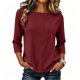 thumbnail image 4 of Neewe Womens Tops 3/4 Sleeve Shirts Round Neck Loose Casual Blouses Solid Color Tshirts Daily Outfits, 4 of 6