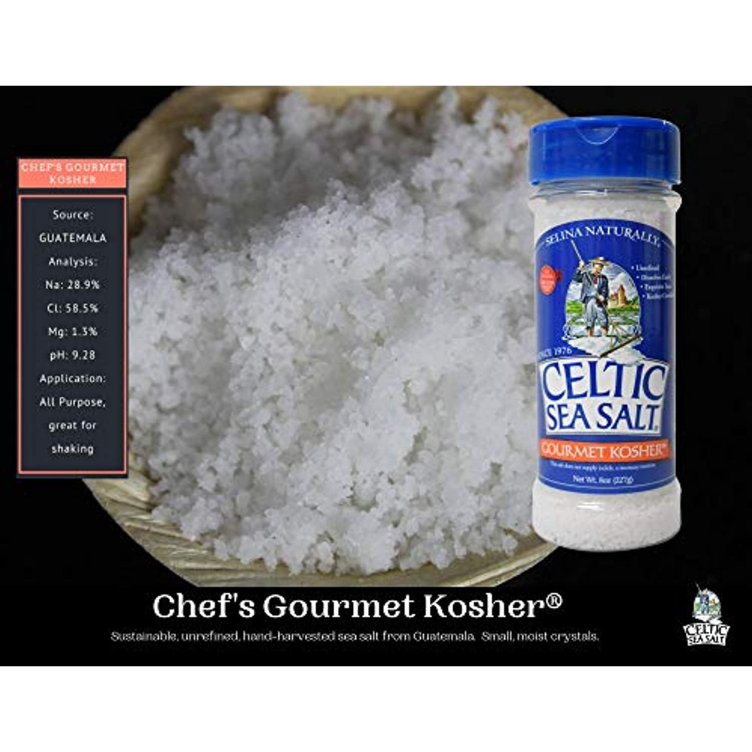 (Pack of 6) Celtic Gourmet Kosher Salt Shaker 8 oz