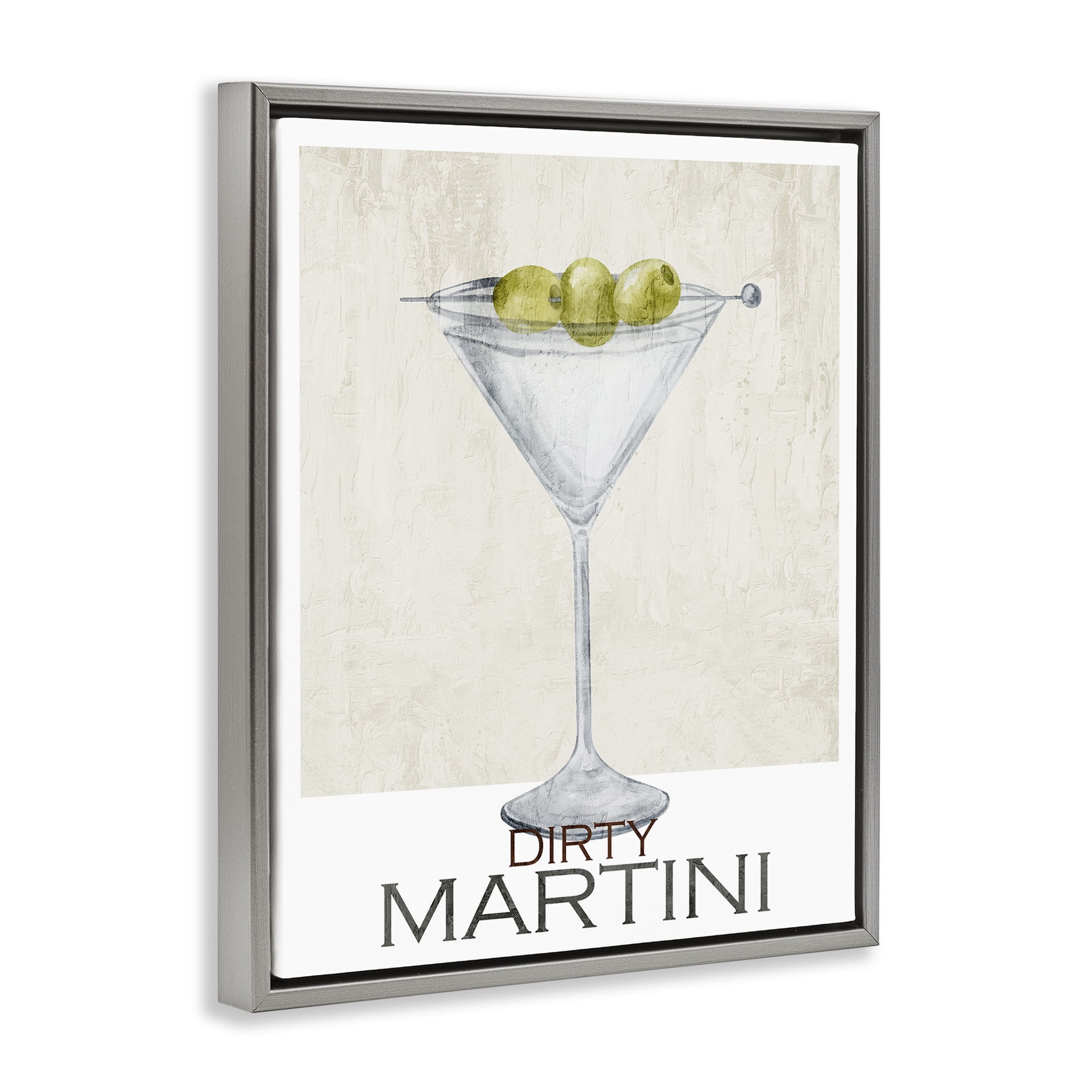 Stupell Industries Dirty Martini Olives Gray Framed Floater Canvas Wall Art, design by Kim Allen
