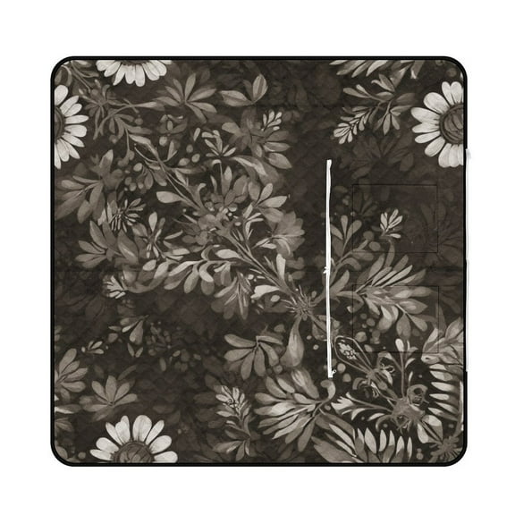 Dark Floral Sepia Watercolor Print Design Outdoor Picnic Blanket, Foldable Waterproof Beach Mat, Portable Beach Blanket for Beach Camping, Hiking, Family Concerts
