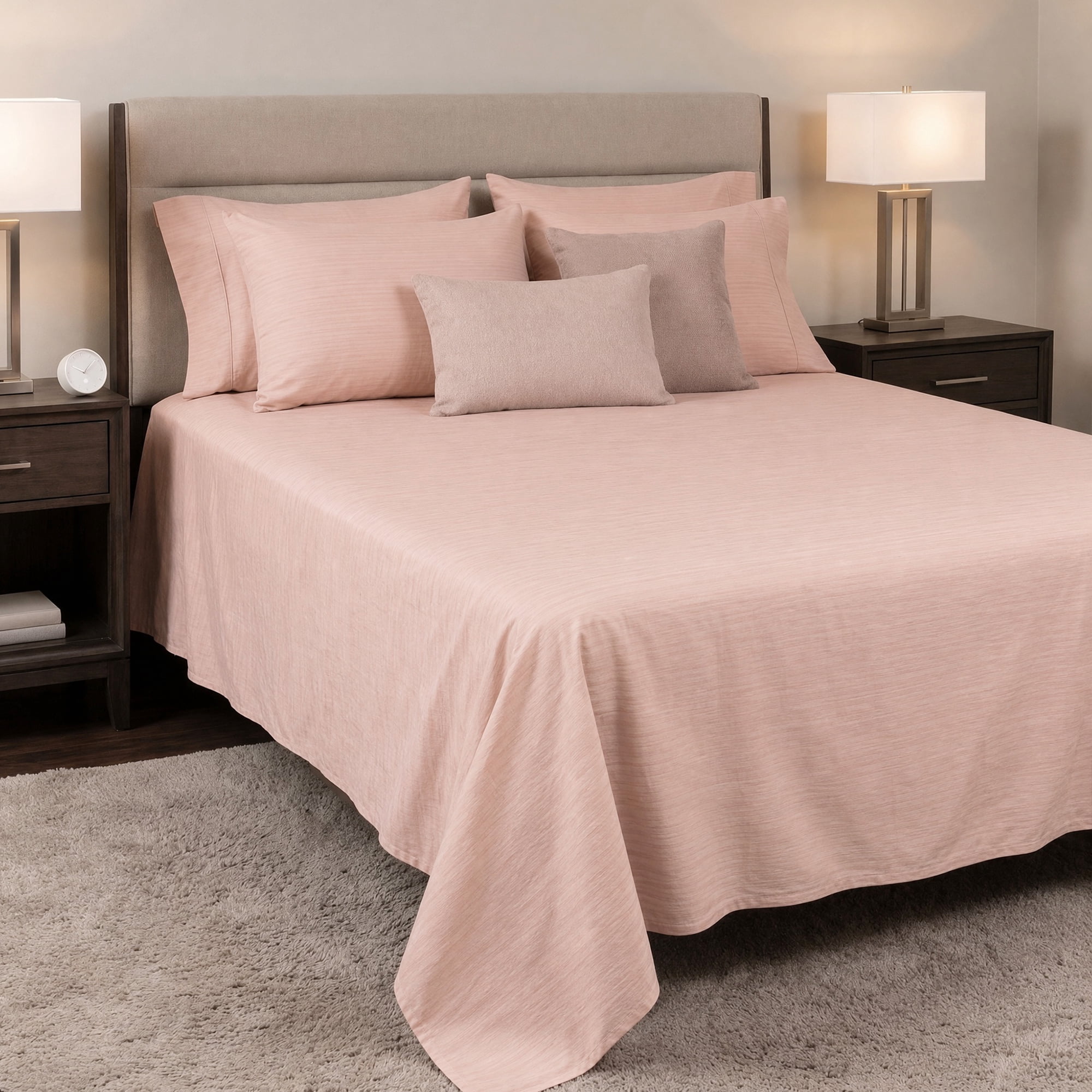 Unique Bargains Double Gauze Bed Sheet Flat Sheet Wrinkle Textured Bedding Light Pink 63"x91"
