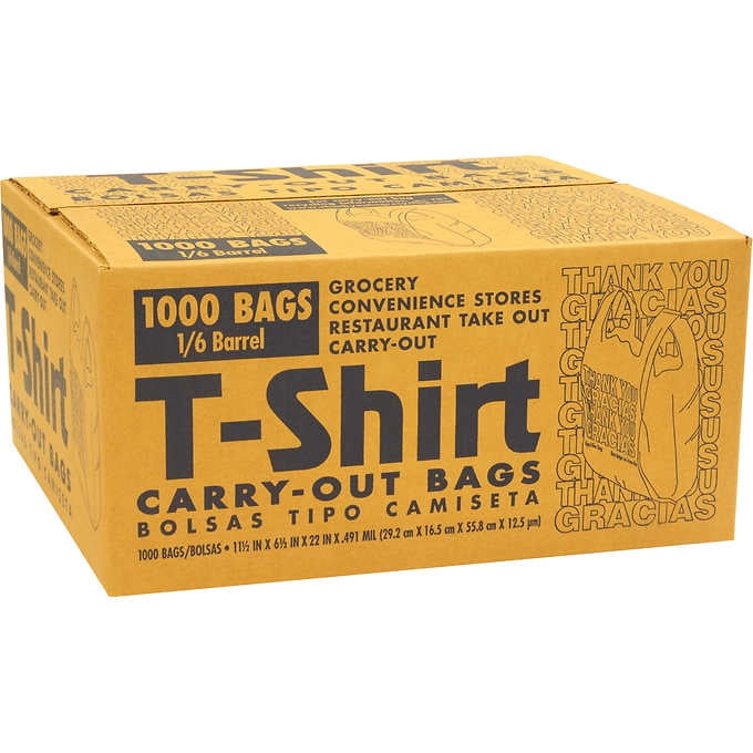 T-Shirt Thank You Plastic Grocery Store Shopping Carry Out Bag Black 1000ct