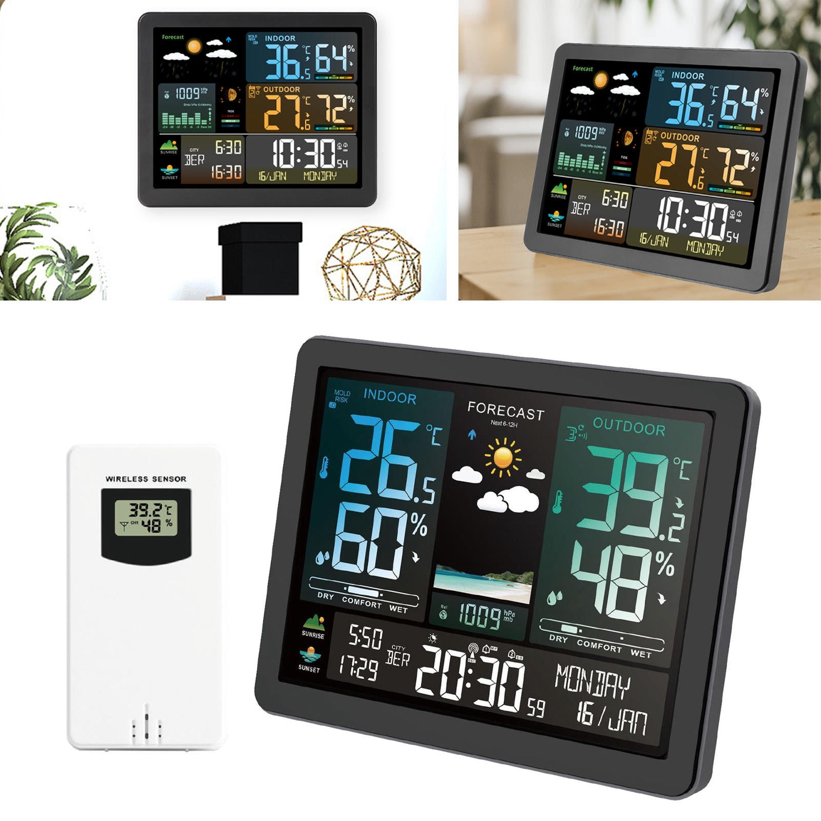 Xirurus Wireless Weather Station – Digital Display, Indoor/Outdoor Temp & Humidity, 6‑Hour Forecast, Moon Phase, Sunrise/Sunset, Alarm Clock