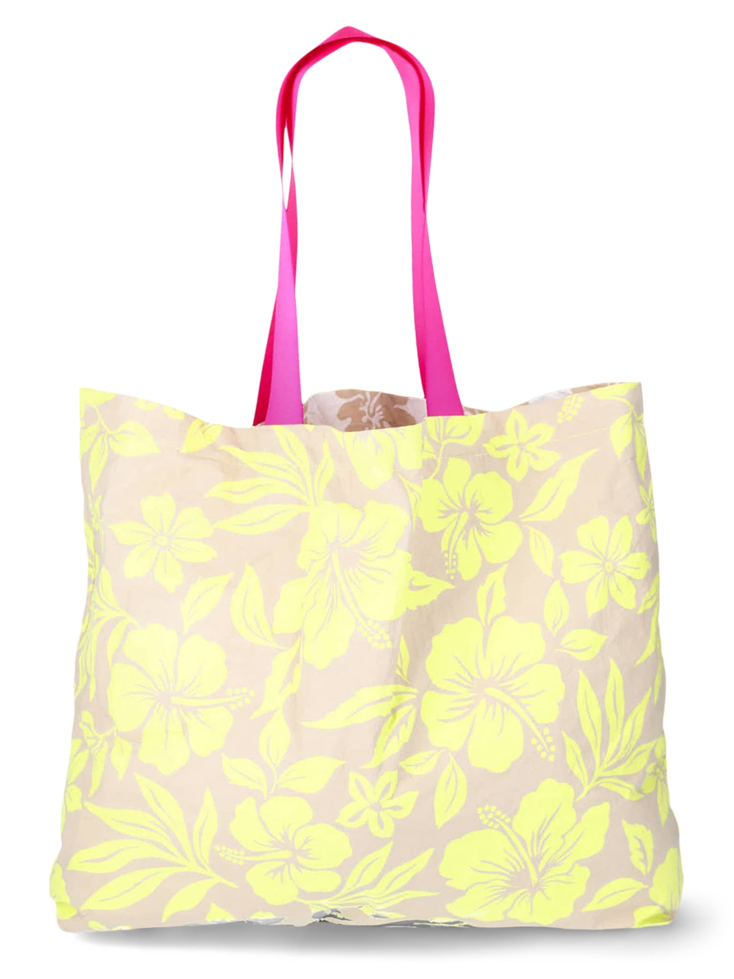 No Boundaries Women's Wipeable Beach Tote Bag Citron Floral 15.75