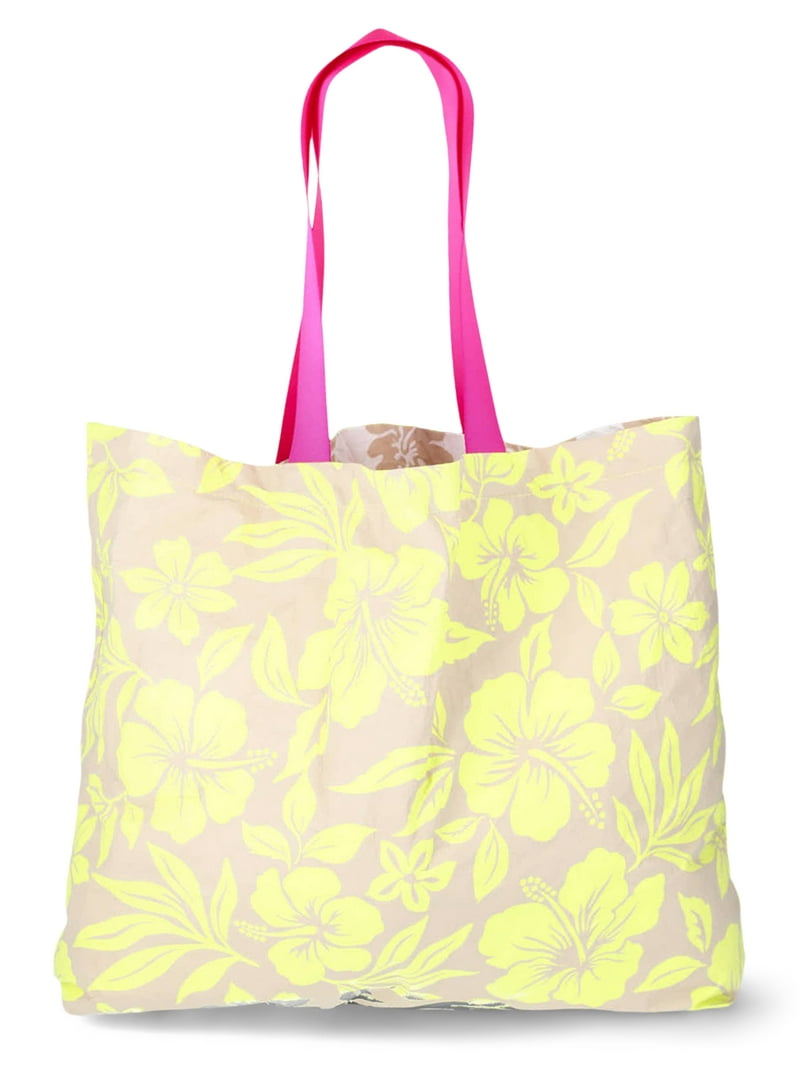 No Boundaries Women's Wipeable Beach Tote Bag Citron Floral 15.75
