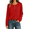thumbnail image 6 of Horkkom Henley Shirts for Women Solid Color Button Long Sleeve Shirts Baggy Casual Fall Tops S, 6 of 7
