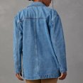 thumbnail image 4 of Vxararl Women's Fall Denim Blazer Jacket Casual Jean Cotton Coat for Party Office Long Sleeve Slim Jean Jacket with Pockets Button Down Oversized Blazers for Women Blue L, 4 of 6