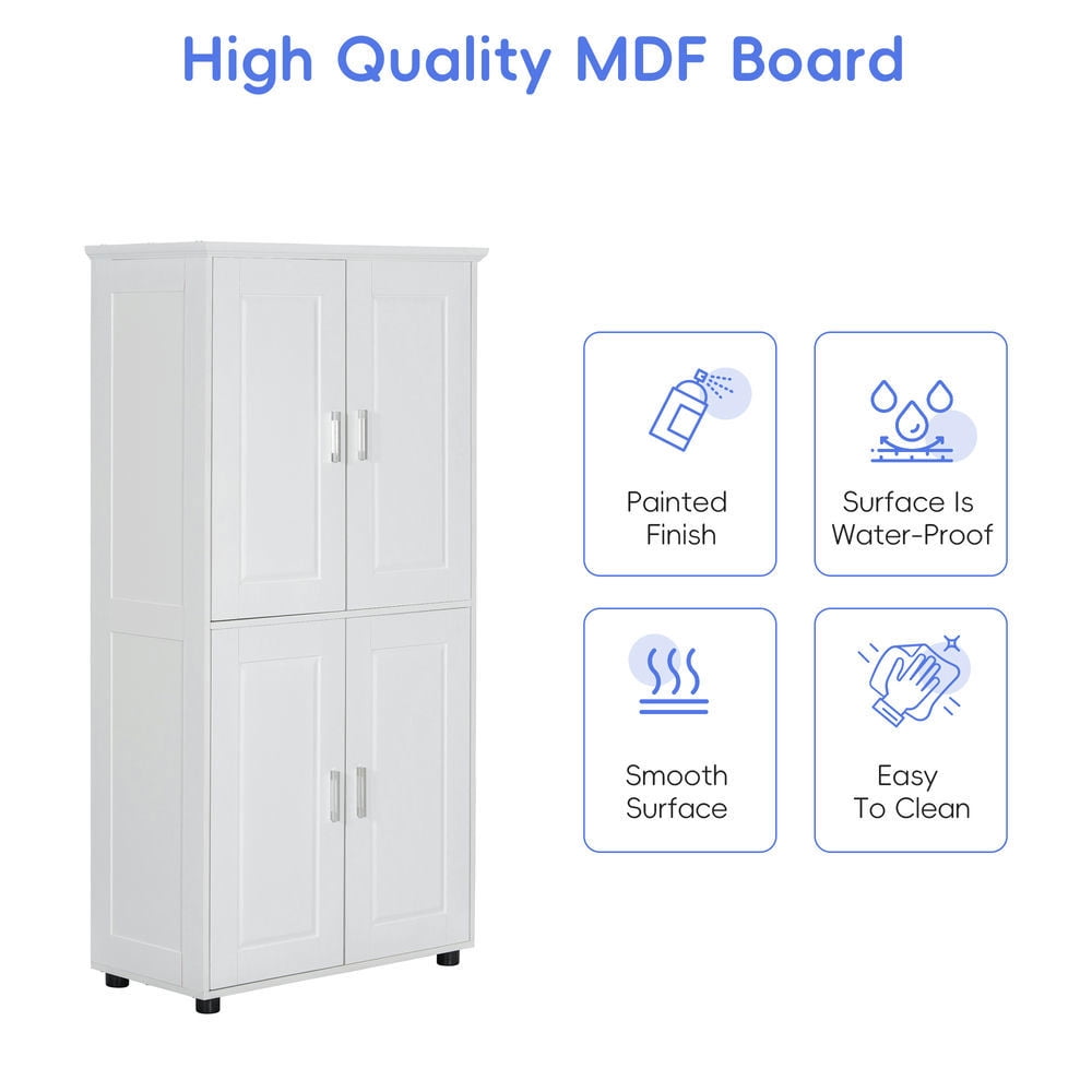 GVN Bathroom Storage Cabinet, Bathroom Floor Cabinet,Tall and Wide Bathroom Floor Storage Cabinet with 4 Doors, Adjustable Shelves, White