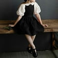 thumbnail image 5 of Gamivast of the Day Girls Linen Cotton Dress Toddler Solid Color Cotton and Linen Back Button Up Dress Suspender Skirt with Pockets Casual Sundress Black Cancel Membership, 5 of 8