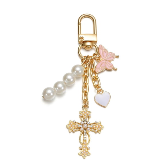 Cross Keychain Heart Butterfly Bag Charm Key Chain Accessories for Women Car Key Ring Bag Purse