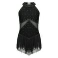 thumbnail image 2 of LiiYii Kids Girls Ballet Dance Latin Jazz Fringed Dress Sheer Mesh Keyhole Back Tassel Leotard Glittery Bodysuit Black 16, 2 of 6