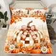 thumbnail image 2 of Manfei Thanksgiving Pumpkin Queen Sheet Sets, Kawaii Bow Knot Daisy Flat Sheet, Autumn Plant Queen Fitted Sheet, Breathable Home Decor 4-Piece, 2 of 7