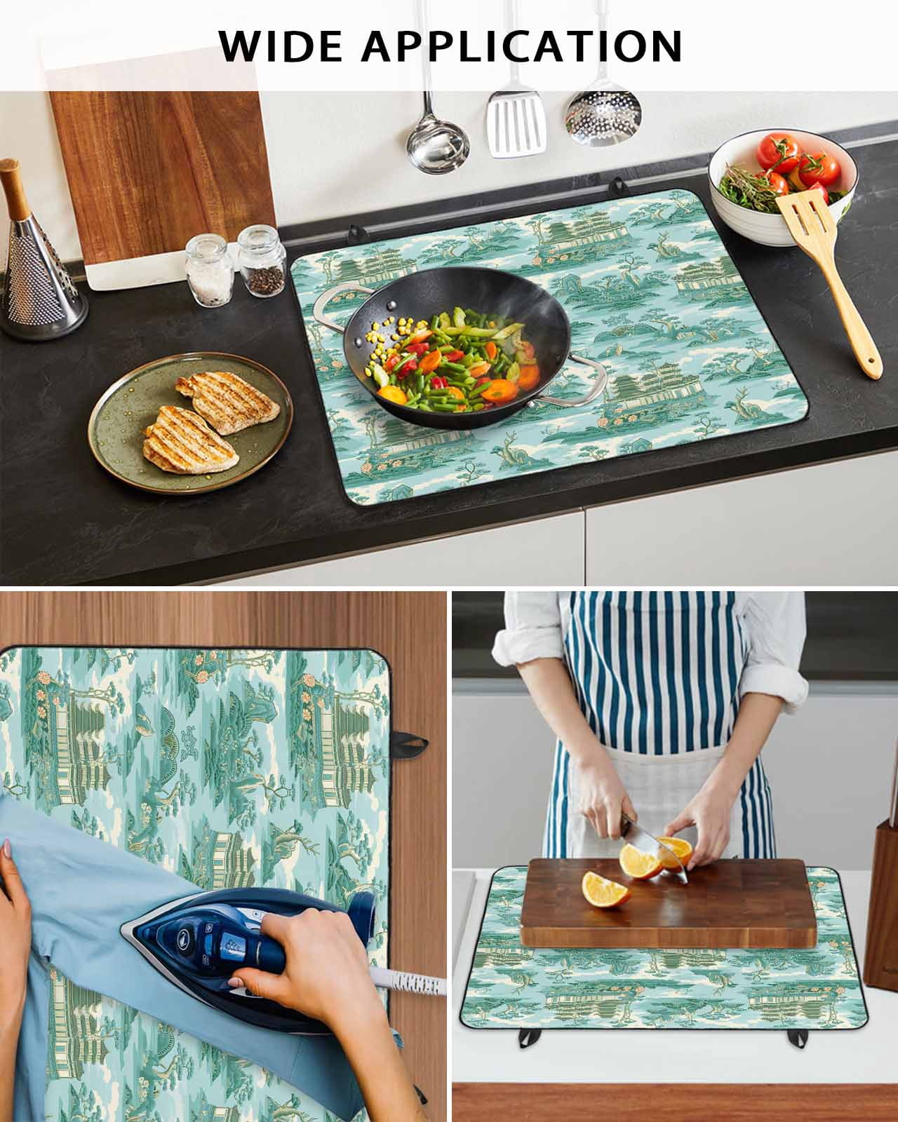 nqOlkjepod Large Induction Cooktop Protector Mat 24"x21", Turquoise Garden Stove Top Covers for Electric Stove, Modern Art Building Rock Landscape Stove Burner Cover Mats, Glass Top Stove Cover