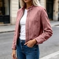 thumbnail image 6 of Faux Suede Zip-Up Cropped Jackets For Women Fall Collared Long Sleeve Trendy Casual Loose Coats With Pockets S-XXL, 6 of 7