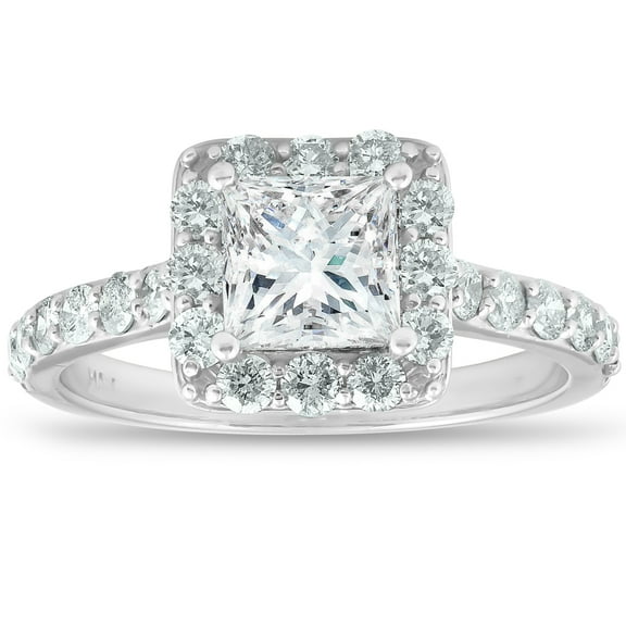Pompeii 2 Ct Diamond Princess Cut Halo Engagement Ring 14k White Gold (H/I,SI1-SI2)