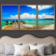 thumbnail image 3 of wall26 Framed Canvas Print Wall Art Set Teal Tropical Ocean Sea Island Paradise Nature Wilderness Photography Realism Rustic Landscape Colorful for Living Room, Bedroom, Office - 24"x36"x3, 3 of 5