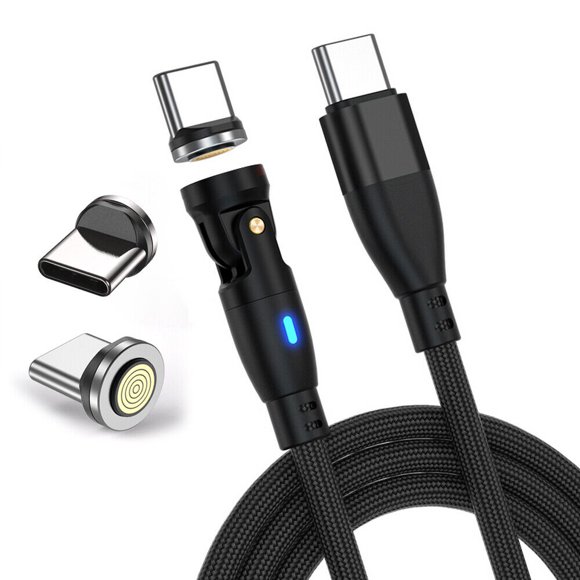 Magnetic Adsorption USB C Fast Charging & Data Sync Cable (1m) 540° Rotation Connector 9pin Adapter + 3pcs 9 pin Type C Magnetic Tips