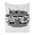 thumbnail image 1 of Retro Soft Flannel Fleece Blanket, Nostalgic Illustration of Retro Diner Restaurant with Vintage Cars Back in Fifties, Cozy Plush for Indoor and Outdoor Use, 50" x 60", Black White, by Ambesonne, 1 of 6